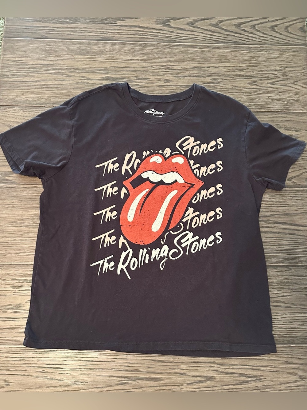 the Rolling Stones Black Short Sleeve Tee with Red Tongue Logo